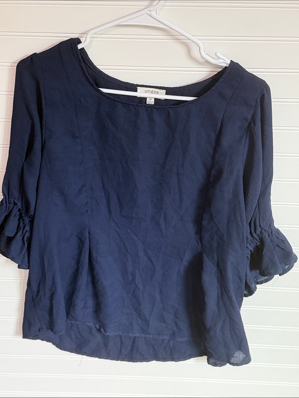 Umgee Navy Short Ruffle Sleeve Blouse